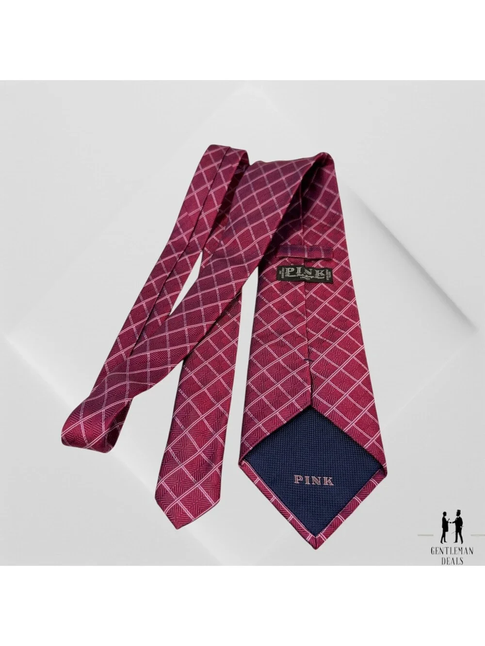 Thomas Pink Men's Necktie Red Purple Checks 100% Silk Classic Silk  60x3.3/4